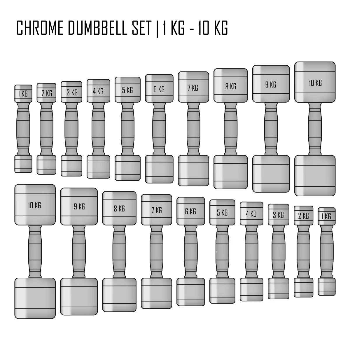 Chrom Kurzhantel Sets, 1kg-10kg & 2,5kg-30kg – Bild 7